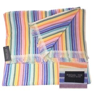 Rachel Zoe Rainbow Striped Fringe Cotton Beach Towel Set 70x40 Quick Dry Spring